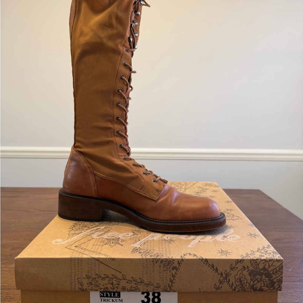 Brown Knee-High Trickum Tall Lace-Up Boots